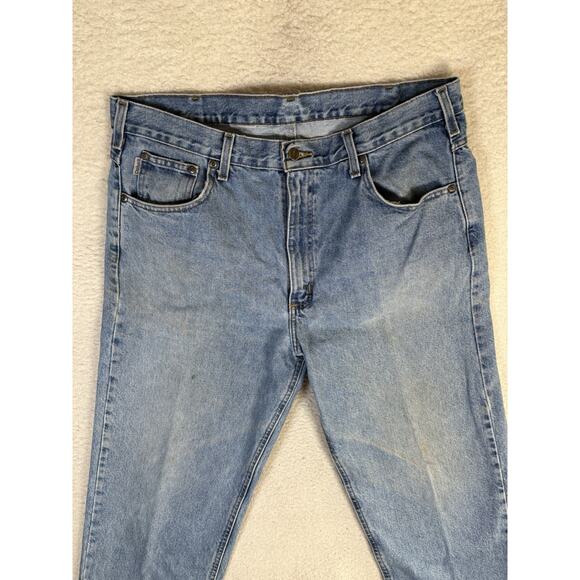 Vintage Carhartt Jeans Mens 36x30 Blue 5 Pocket Logo Patch READ/WORN - Picture 2 of 16